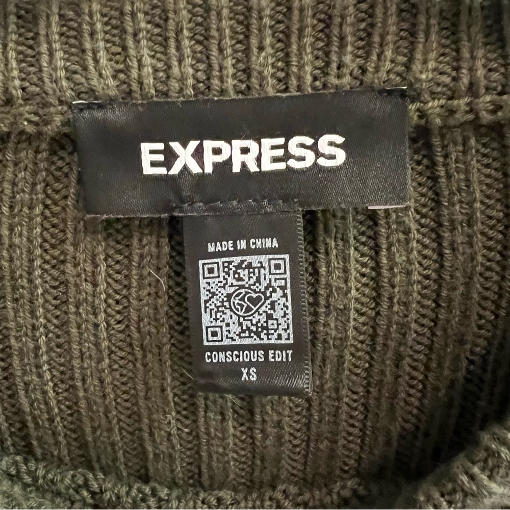 EXPRESS Ribbed Crew Neck Sweater-Olive Green - Picture 6 of 7
